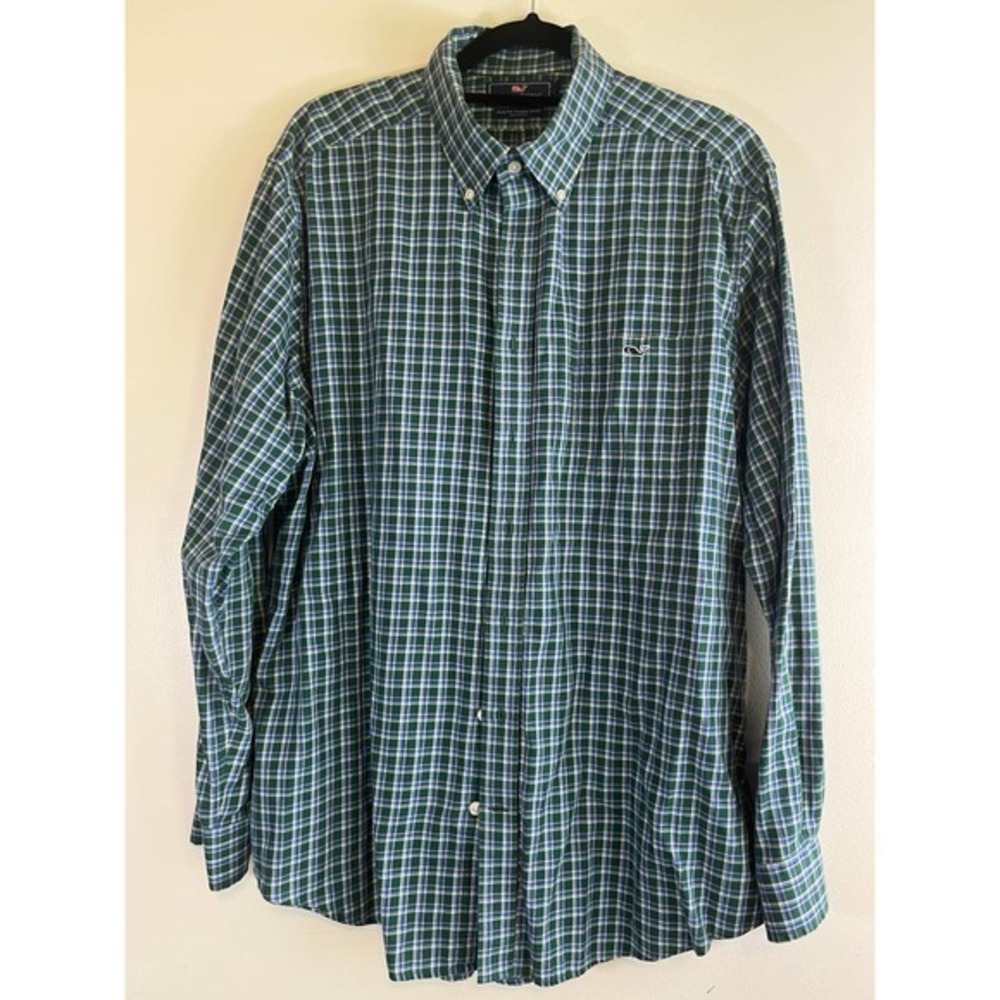 Vineyard Vines Button Up Shirt XL Slim Fit‎ Tucker Cotton Green Checked